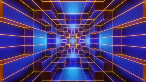 Blue And Orangre Neon Glowing Sci-Fi Spiraled Room Background Vj Loop In HD