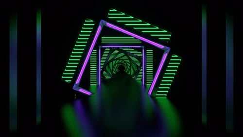 Reverse Corridor With Purple And Turquoise Neon Arch Background Vj Loop In 4K