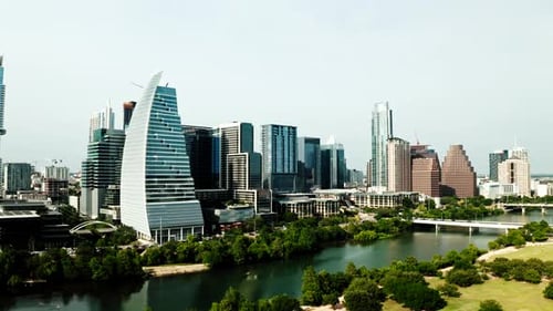 A drone view of downtown Austin, Texas
