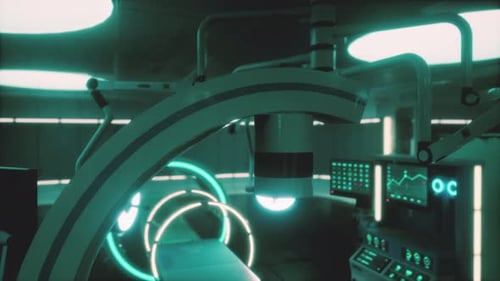 Futuristic Medical Operating Room with Holographic Scanner Animation