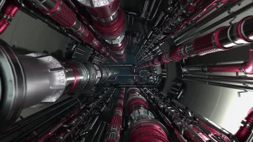 Futuristic Metallic Pipe Tunnel Flythrough Motion Graphic