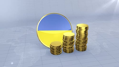 Ukraine-Flagge mit schlichtem Goldmünzenturm