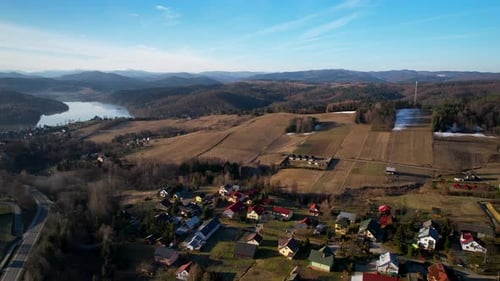 Aerial Bieszczady region from Polańczyk village.