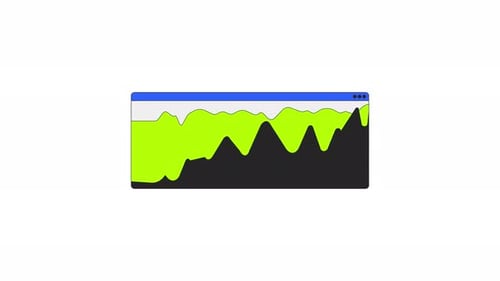 Dynamic area chart in modern UI browser window 2D cartoon object animation