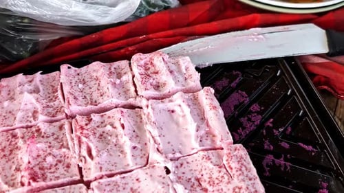 Pink Dessert Pieces on Black Tray