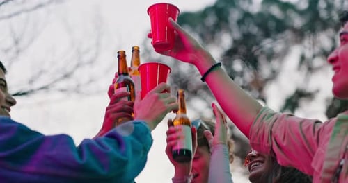 Friends Toasting Drinks Together Outside