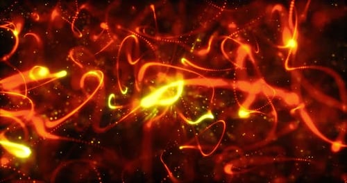 Orange fiery bright wavy flying glowing neon purple beautiful lines stripes and particles futuristic