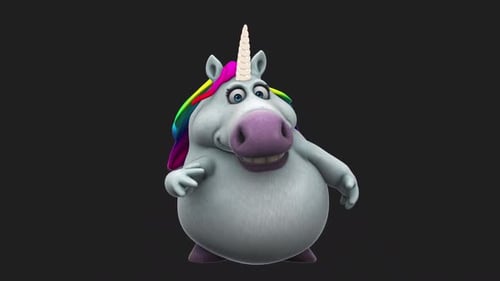 Fun 3D cartoon unicorn talking (with alpha channel)