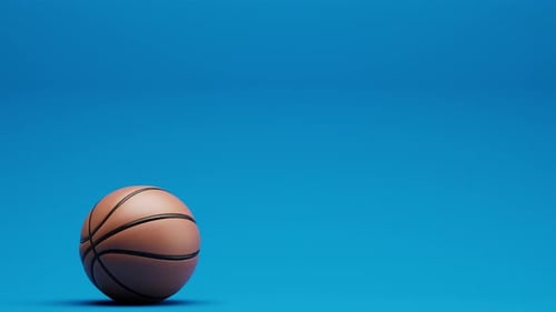 Realistic 3D Basketball Bouncing Loop Over Blue Background