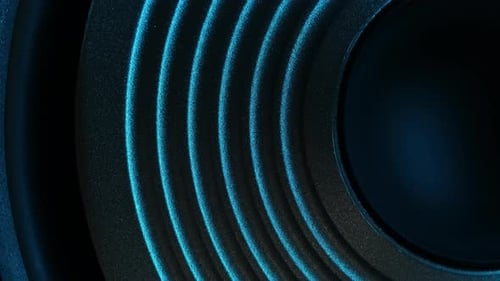 Moving Speaker In Audio System Playing Music Close Up