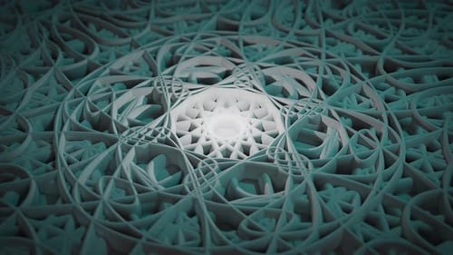 Seamless loop background with fractal 3D ornament in a shape of morphing stucco mandala