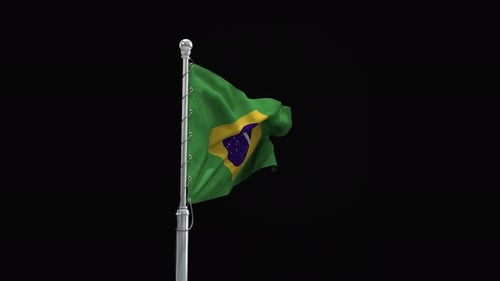 Realistic Brazil Flag Waving on Metal Flagpole Animation