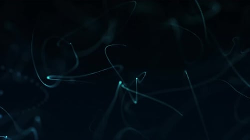 Abstract blue particle strings and flowing digital energy lines forming futuristic motion background