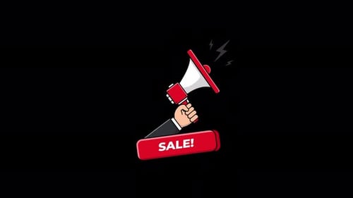 Animated Megaphone with Hand Holding Sale Banner