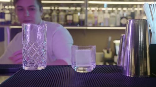 Bartender Add Ice to Glass Bar or Restaurant