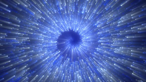 Abstract spiral tunnel of beautiful flying glowing magical particles bokeh blue energy circles