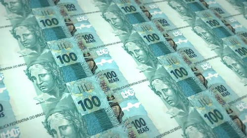 Flowing Brazilian 100 Reais Banknotes Loop Animation