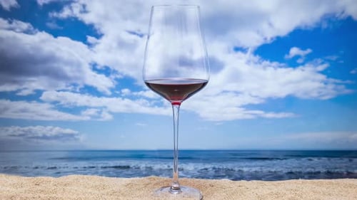 Red Wine Glass By the Sea