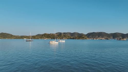 Aerial View Small Village With a Cozy Waterfront and Yachts Docked Along the Shore