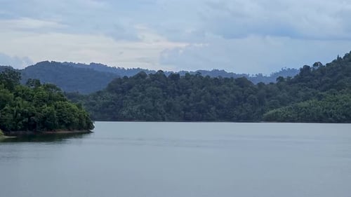 Beautiful lake and green mountain natural scenery in Kuala Kubu Bharu, Selangor, Malaysia