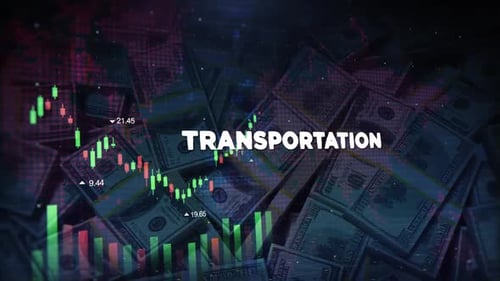 Transportation Words On Economic Background With Decrease Bar Chart Graph And Arrow