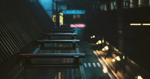 Futuristic Cyberpunk City Street at Night with Industrial Elements