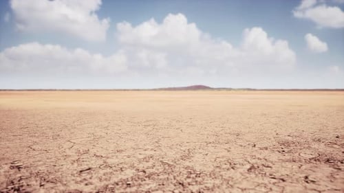 Arid Desert Landscape Panning Under Cloudy Sky