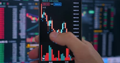Trader Investor Holding Smartphone Analyzing Financial Crypto Stock Market Price