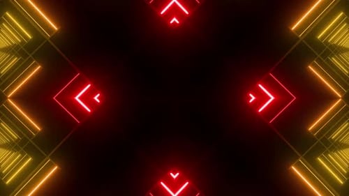 Dynamic neon tunnel with vibrant lights and futuristic geometric design