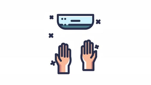 Animated Hands Drying Under a Flat Design Hand Dryer Icon