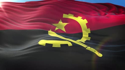 Realistic Angola Flag Waving in Wind with Sunlight