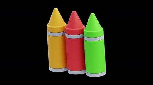 3D Animation of Vibrant Color Crayon Set | Alpha Channel