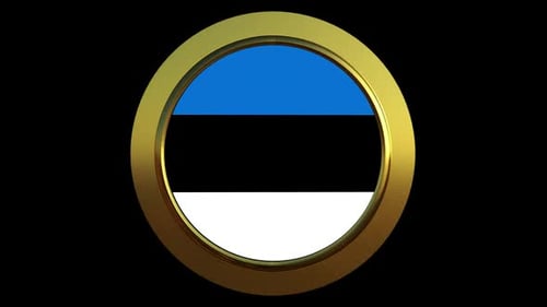 Estonian Flag 3D Golden Spinning Circle Emblem