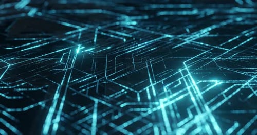 Blue digital circuitry, abstract technology background.