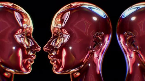 Repeating Metallic Humanoid Heads with Glitch Effect Seamless Loop