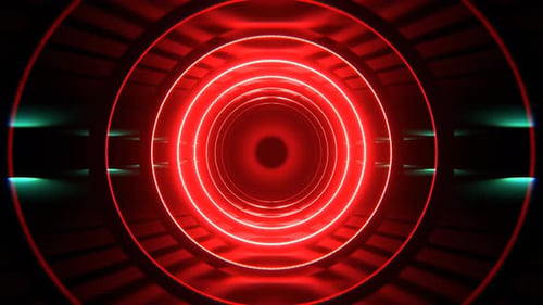 Roter und türkisfarbener Science-Fiction-Tunnel mit Rundbögen im Hintergrund VJ Loop l 4K