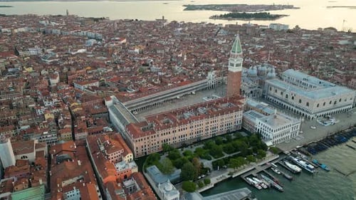 Venice City Aerial View of St Mark's Square Basilica and Doge's Palace Italy