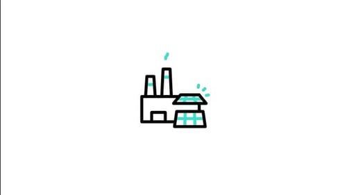 Animated Factory Icon with Solar Panels Flat Design