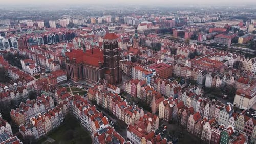Aerial View of Gdansk City in Poland Historical Center of European City