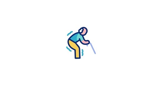 Shaking Elderly Person with Cane Animated Icon