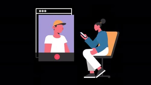 Animación de mujer haciendo videollamadas 4K