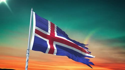 Realistic Iceland National Flag Waving Loop Animation