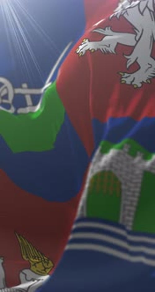 Realistic Waving Flag with Emblematic Design and Lens Flare Effect