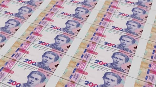 200 UKRAINIAN HRYVNIA banknotes printed by a money press