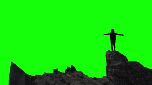 Adventure Woman Hiker Standing on Top of Mountain Peak with Arms Out Composite Cutout