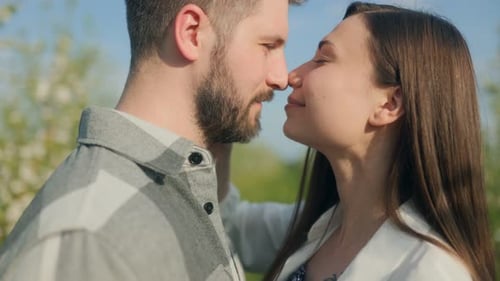 Romantic Couple Looking at Each Other Outdoors