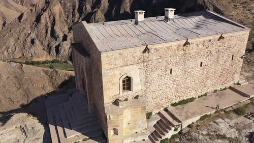 Aerial View Of Historical Building On Mountain
