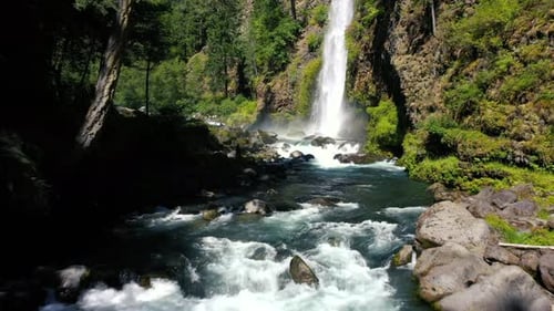 Aerial view of Mill Creek waterfall on the Rogue River in southern Oregon