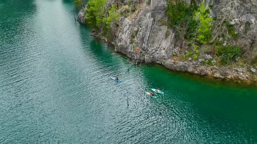 Aerial View Paddleboarding Exploration Through Turkey s Scenic Canyon