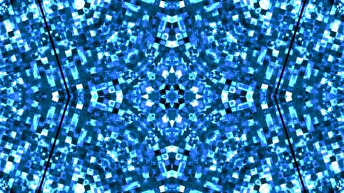 Blue Glittering Digital Squares Abstract Kaleidoscope Pattern